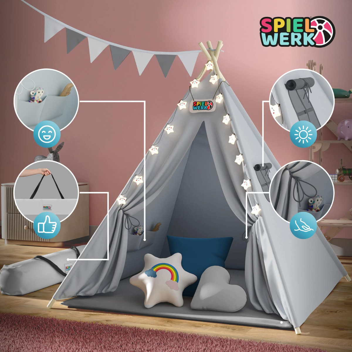 Tipi\u0020Speeltent\u0020Grijs\u0020160x120x120cm