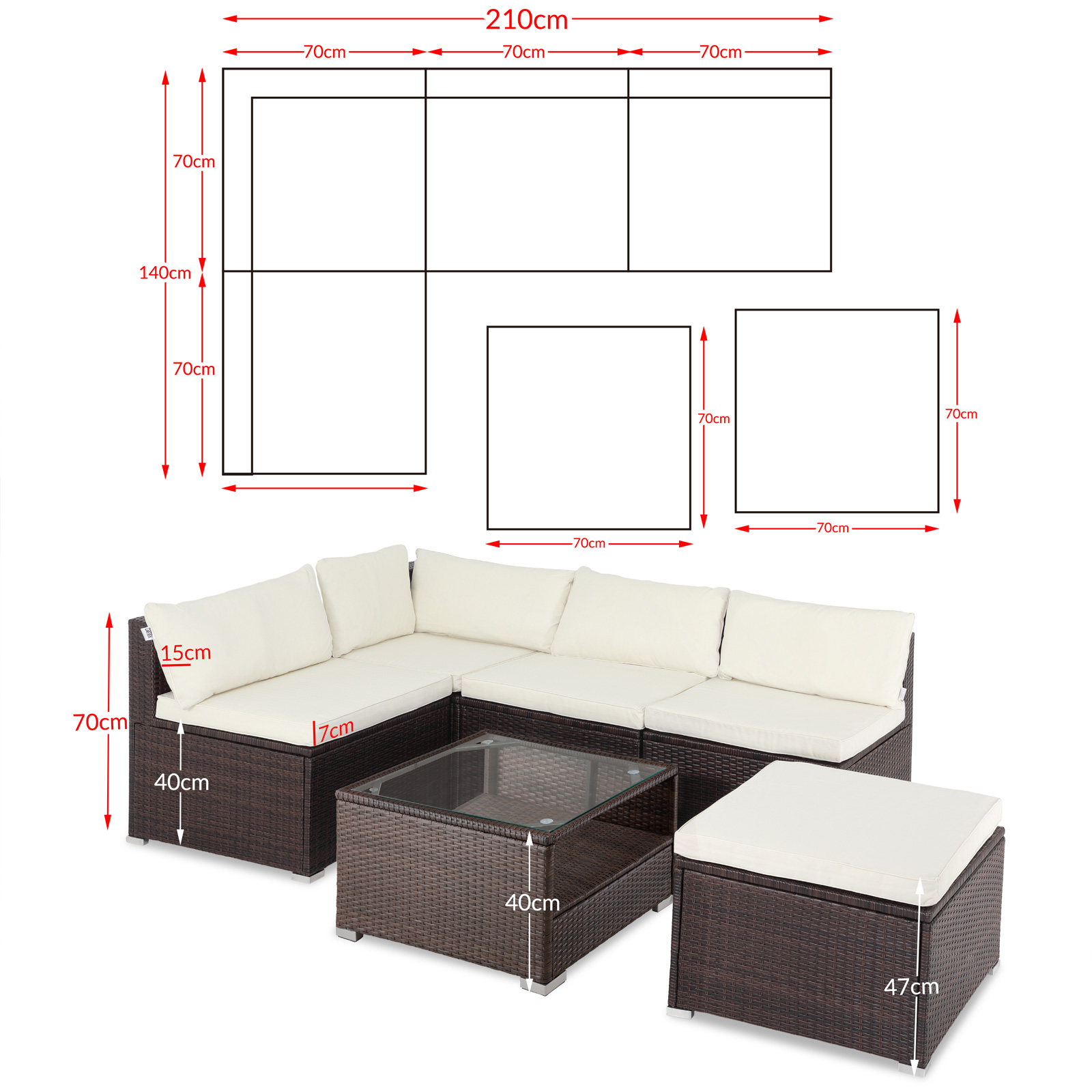 Polyrotan\u0020XL\u0020Lounge\u0020Bruin\u002FCr\u00E8me\u0020met\u0020dikke\u0020rugkussens