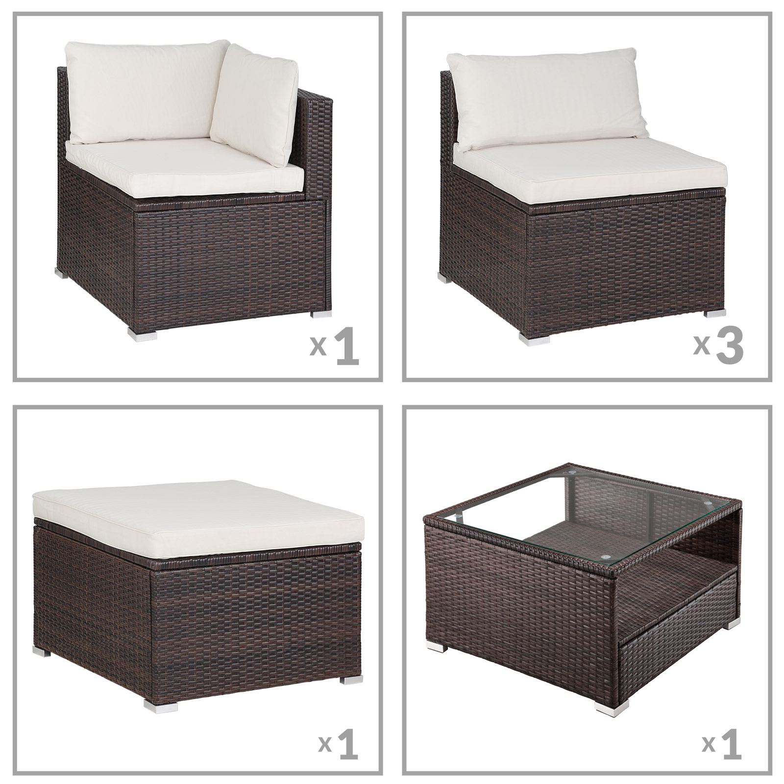 Polyrotan\u0020XL\u0020Lounge\u0020Bruin\u002FCr\u00E8me\u0020met\u0020dikke\u0020rugkussens