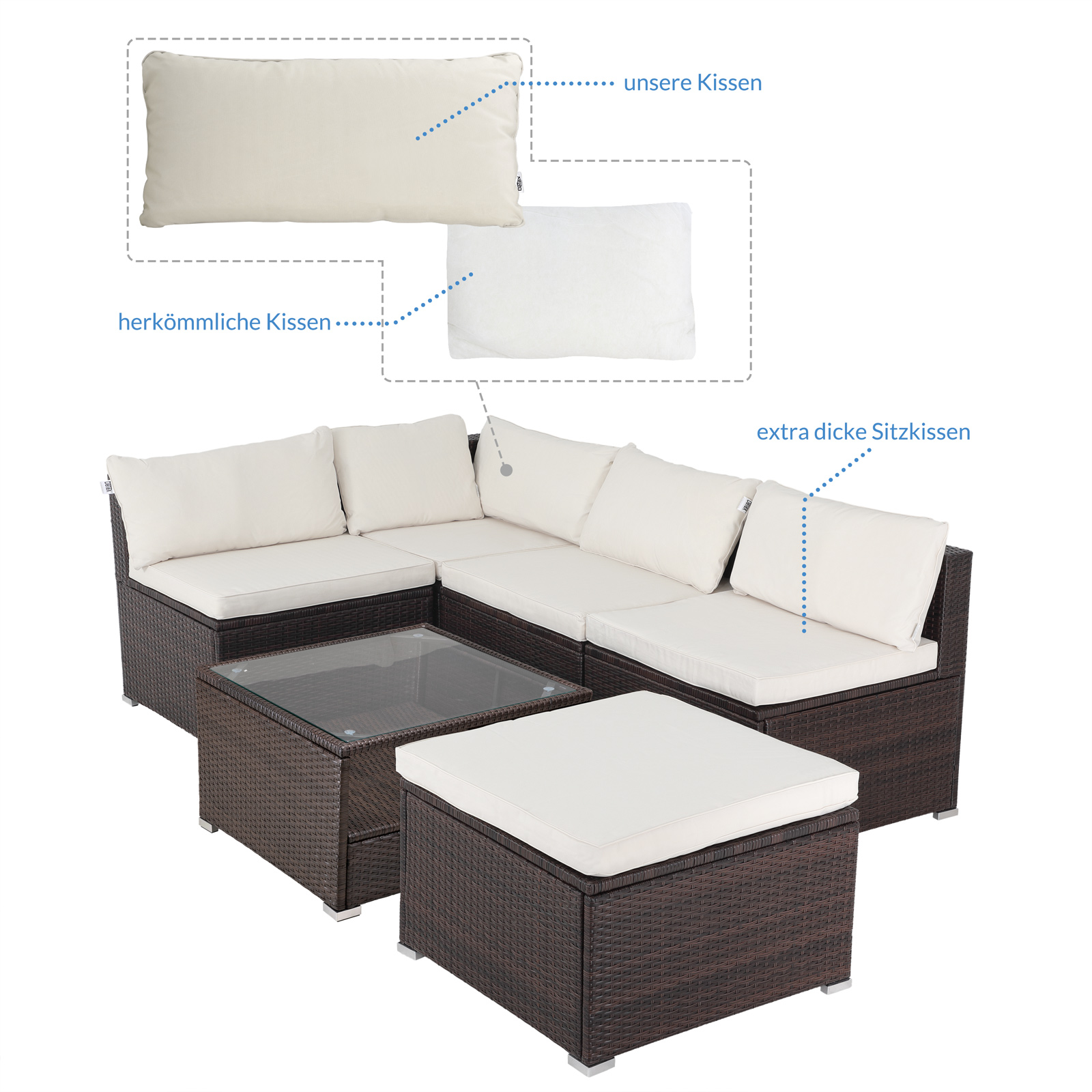 Polyrotan\u0020XL\u0020Lounge\u0020Bruin\u002FCr\u00E8me\u0020met\u0020dikke\u0020rugkussens