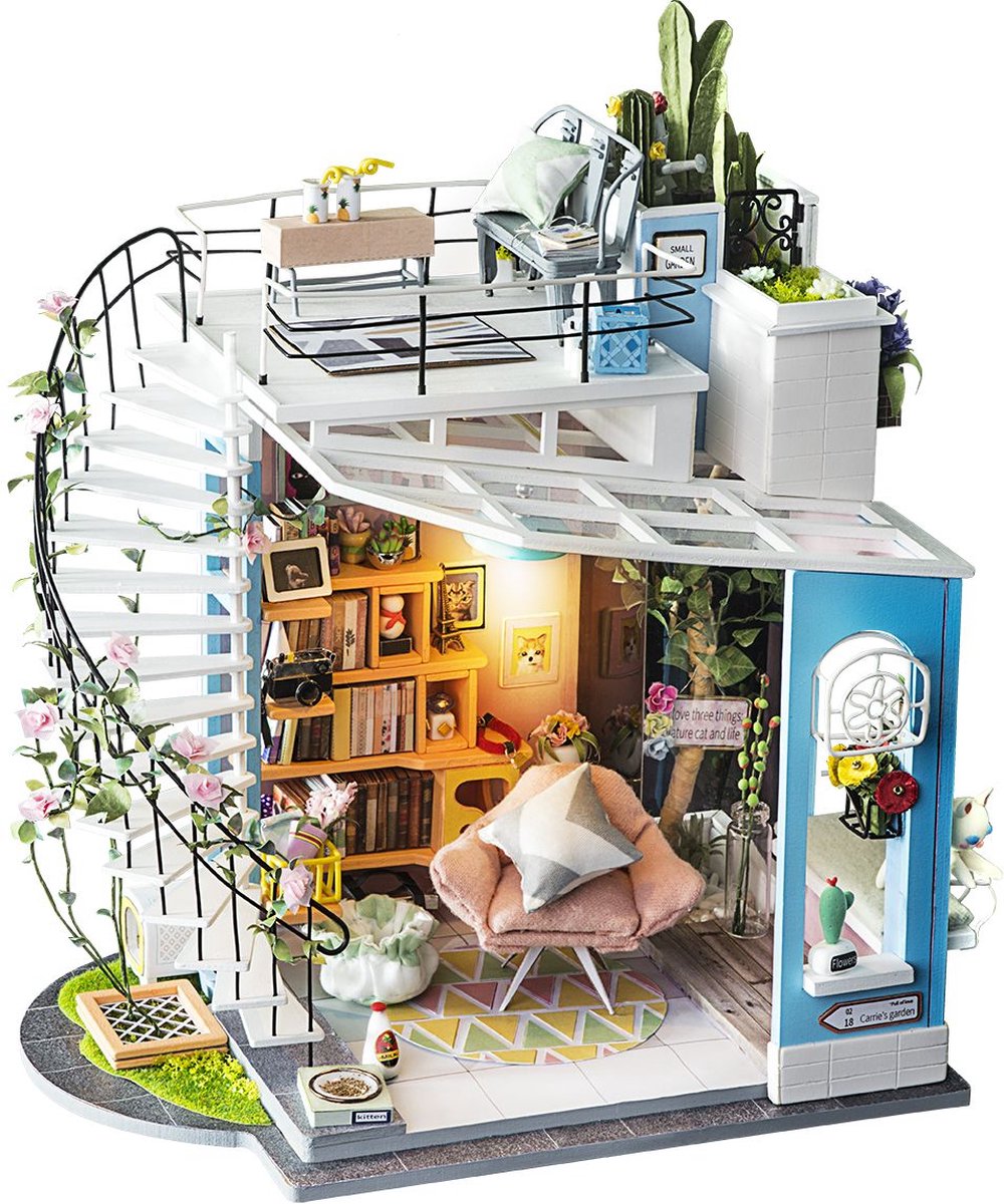 Robotime\u0020Miniatuur\u0020bouwpakket\u0020Dora\u0027s\u0020Loft\u0020met\u0020LED\u0020licht\u0020Knutselen