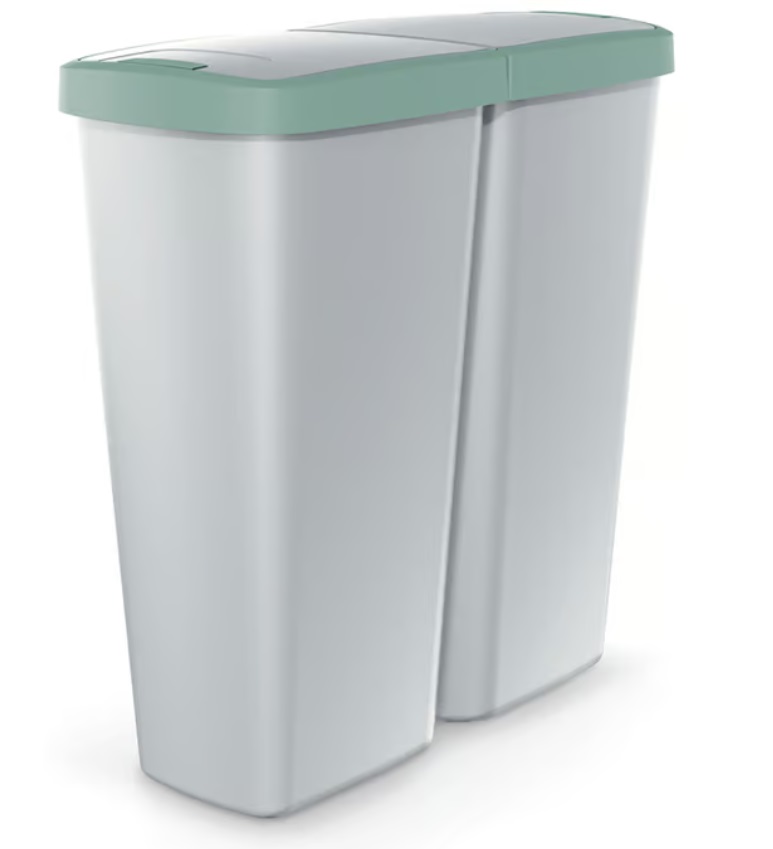 Afvalbak\u0020Duo\u002050\u0020Liter\u0020grijs\u002Fgroen\u0020afmeting\u002055x25x57cm\u0020