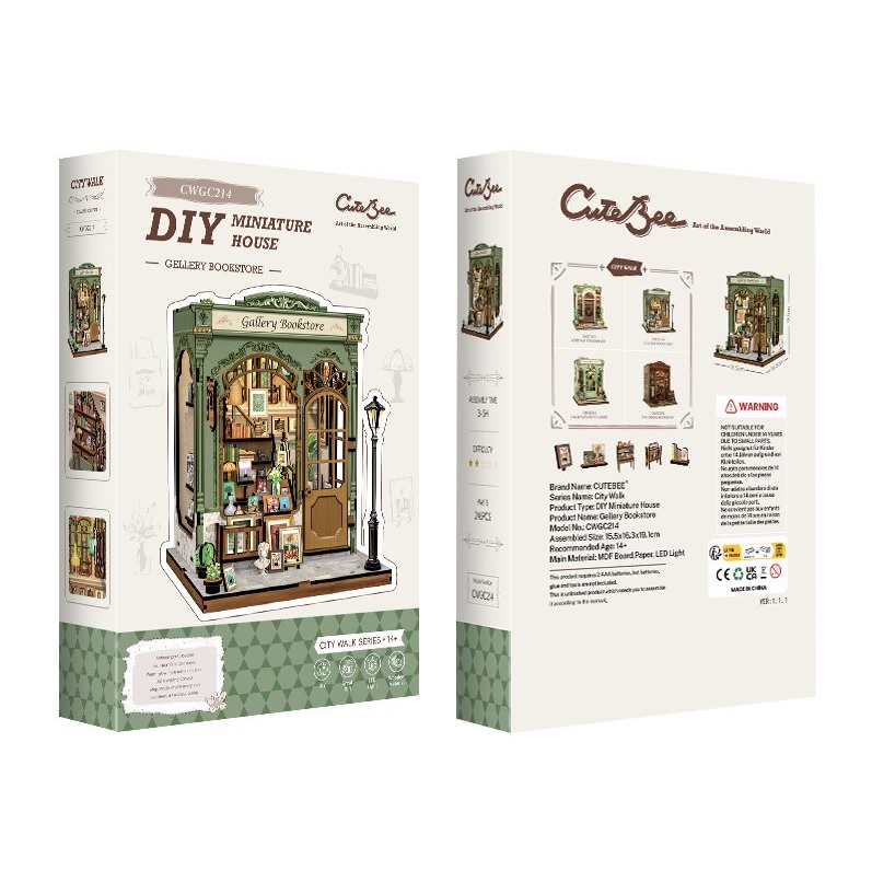 CuteBee\u0020Miniatuurhuisje\u0020Gallery\u0020Bookstore\u0020\u2013\u0020Houten\u00203D\u0020Puzzel\u0020DIY\u0020Bouwpakket\u0020voor\u0020Volwassenen\u0020Modelbouw