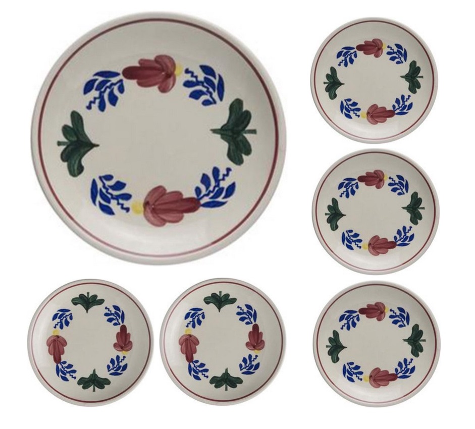 Boerenbont\u0020Gebaksbord\u0020diameter\u002016cm\u0020set\u00206\u0020stuks\u0020Aardewerk