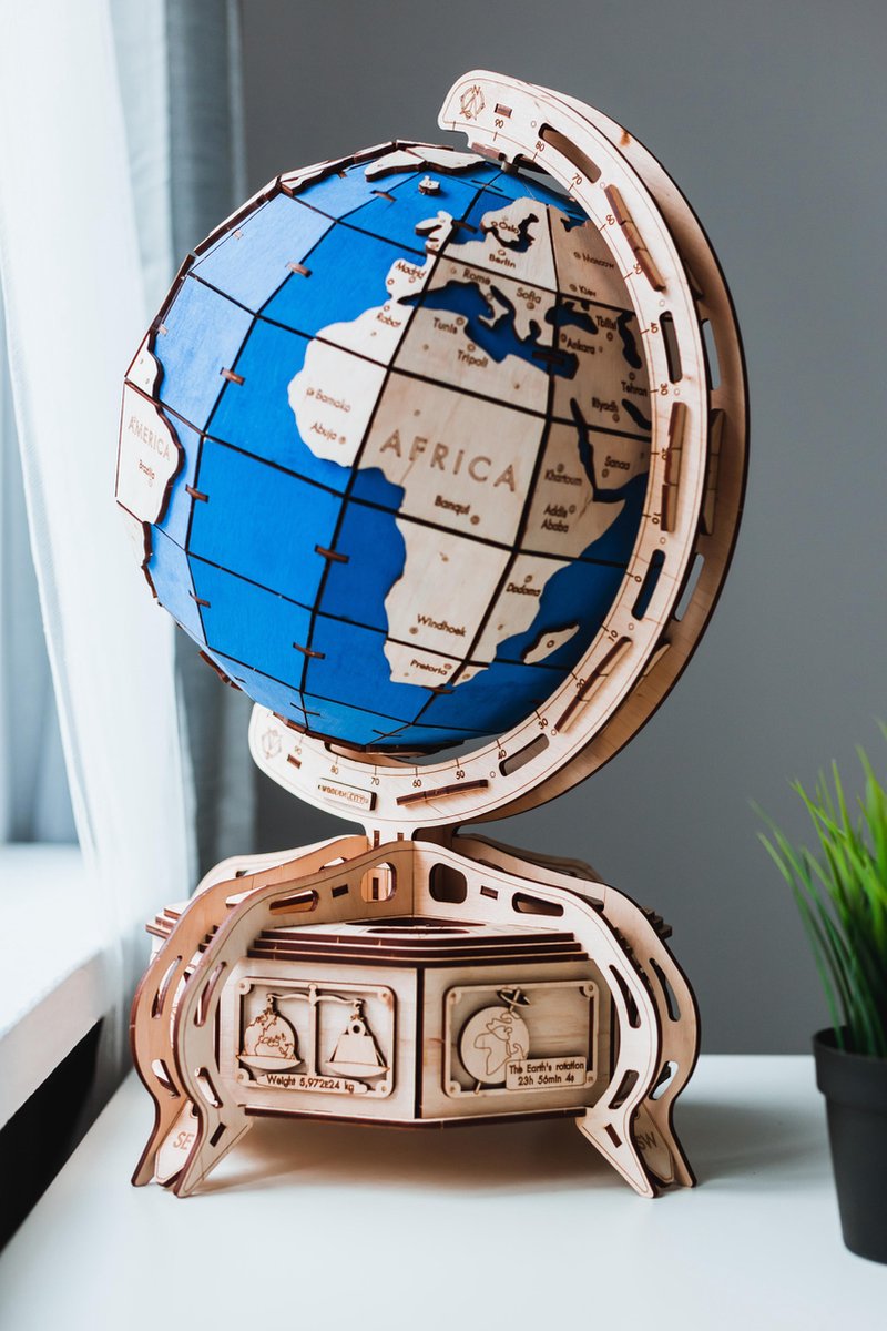 Eco\u0020Wood\u0020Art\u0020Globe\u0020Wereldbol\u0020Houten\u0020Modelbouw\u0020Blauw\u0020DIY\u0020Knutselen