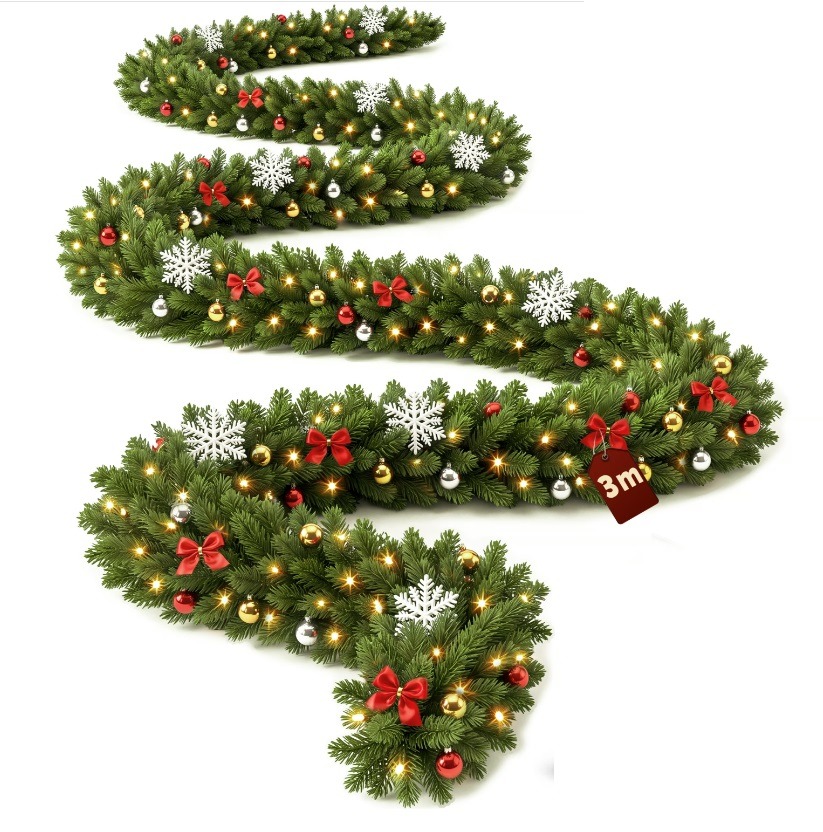 Premium\u0020kerstguirlande\u00203m\u0020met\u0020lichtsnoer\u0020en\u0020decoratie