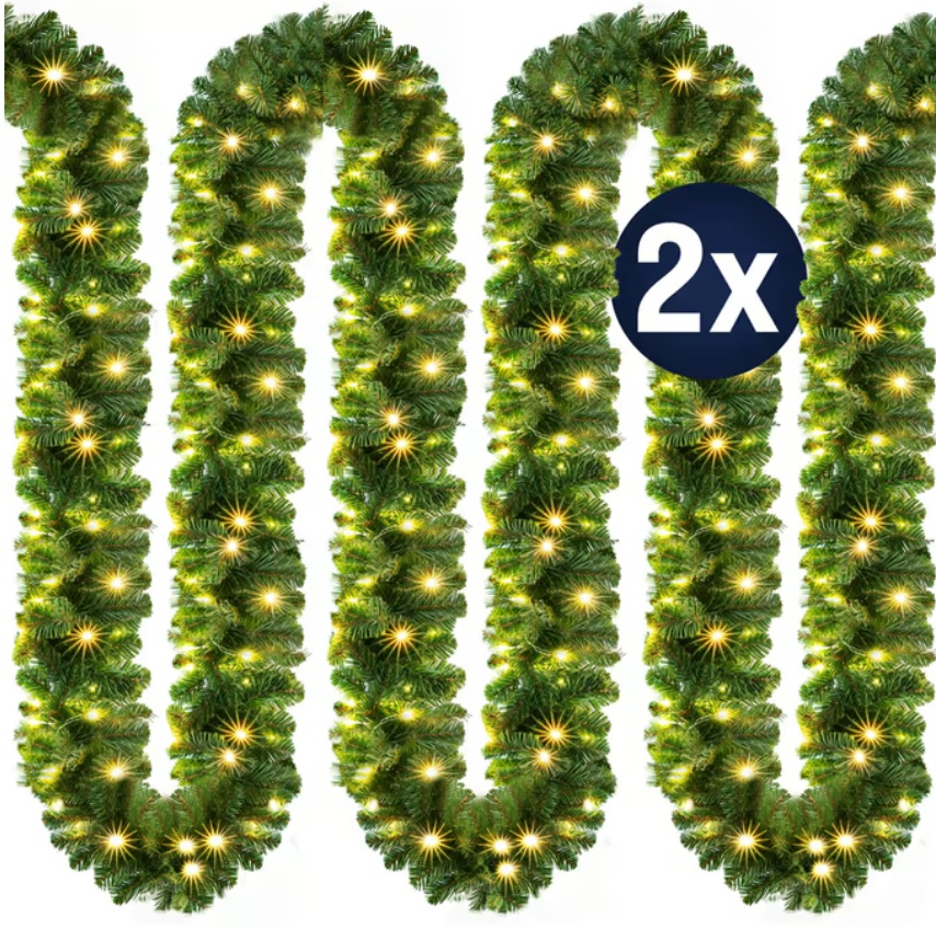 Kerstguirlande\u0020Groen\u0020,\u0020slinger,\u0020kerstslinger\u00205mtr\u0020100xLED\u0020\u002Din\u002Foutdoor\u0020set\u00202\u0020stuks