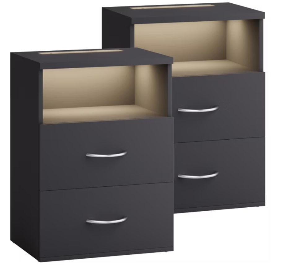 Nachtkastje\u0020Jamie\u0020LED\u002Dverlichting\u0020Set\u0020van\u00202\u0020Antraciet\u002055x40x28cm