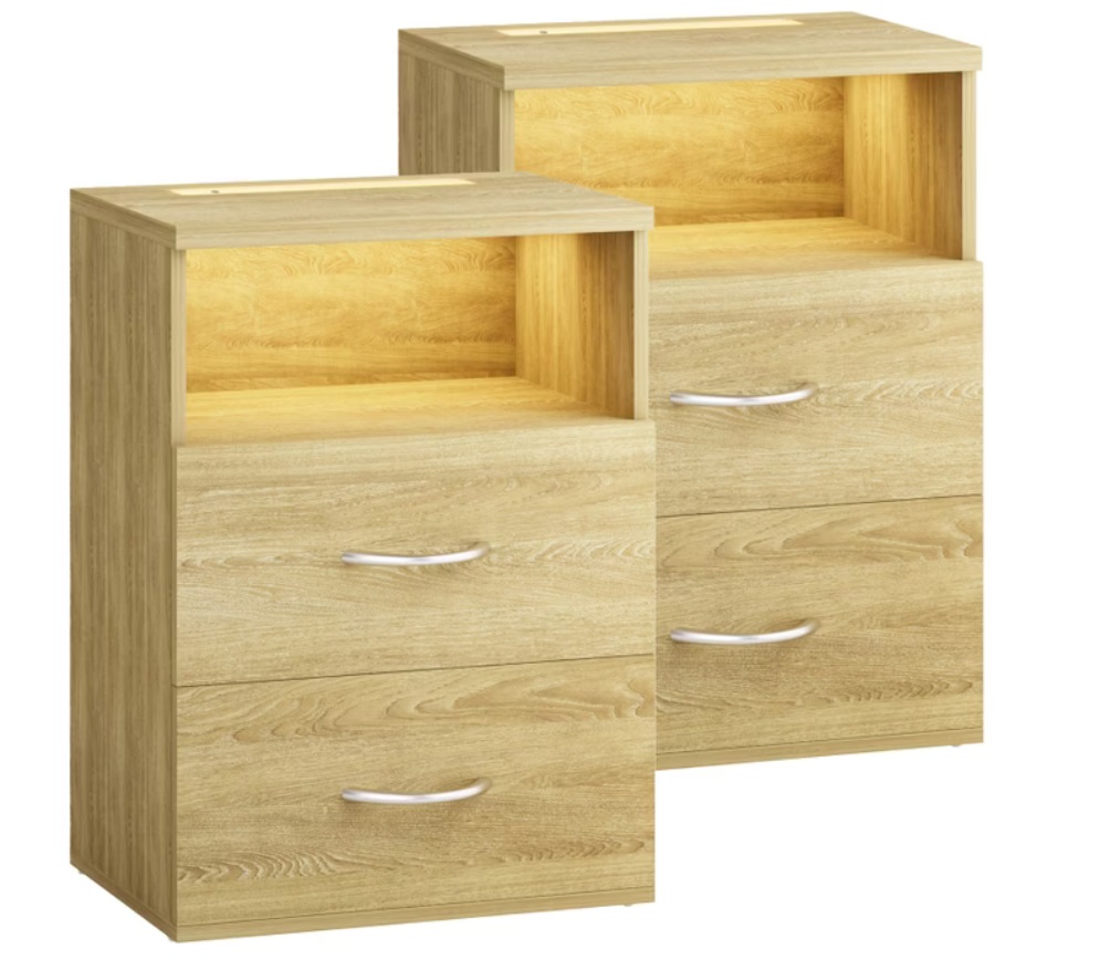 Nachtkastje\u0020Jamie\u0020LED\u002Dverlichting\u0020Set\u0020van\u00202\u0020Eikenkleur\u002055x40x28cm Nachtkastje\u0020Jamie\u0020LED\u002Dverlichting\u0020Set\u0020van\u00202\u0020Eikenkleur\u002055x40x28cm