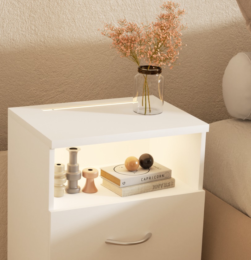 Nachtkastje\u0020Jamie\u0020LED\u002Dverlichting\u0020Set\u0020van\u00202\u0020Wit\u002055x40x28cm Nachtkastje\u0020Jamie\u0020LED\u002Dverlichting\u0020Set\u0020van\u00202\u0020Wit\u002055x40x28cm