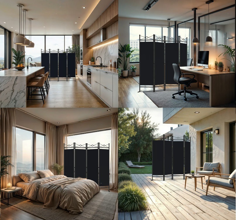 Kamerscherm\u0020Zwart\u0020Staal\u0020180x163cm\u0020Inklapbaar
