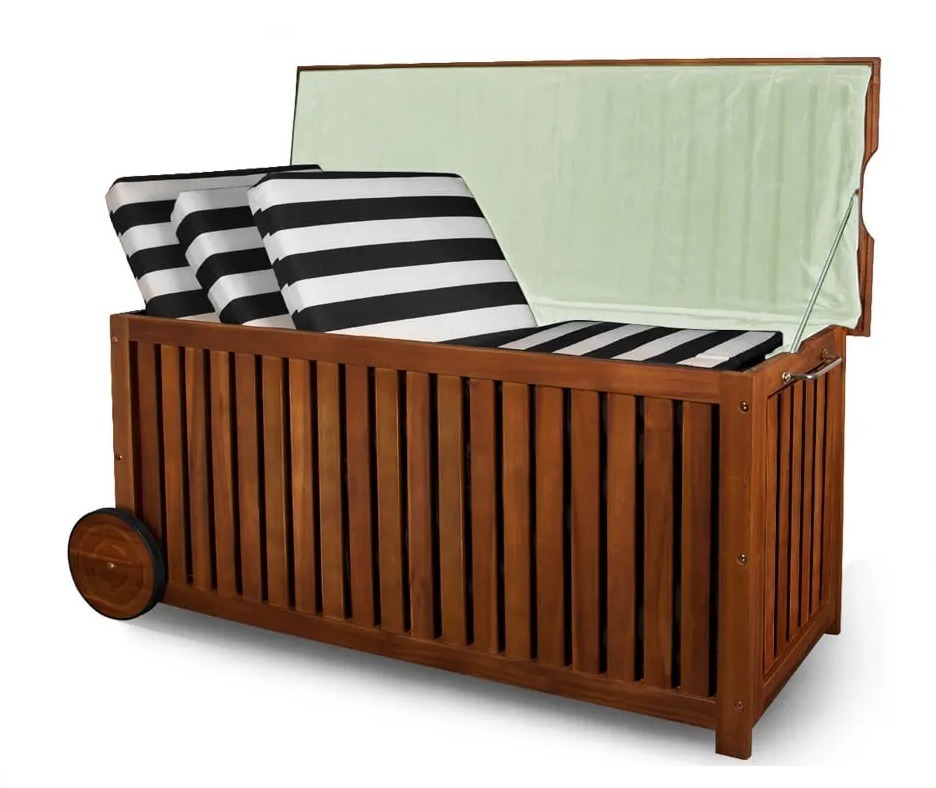 Kussenbox\u0020acaciahout\u0020124x52x58cm\u0020met\u0020Wielen
