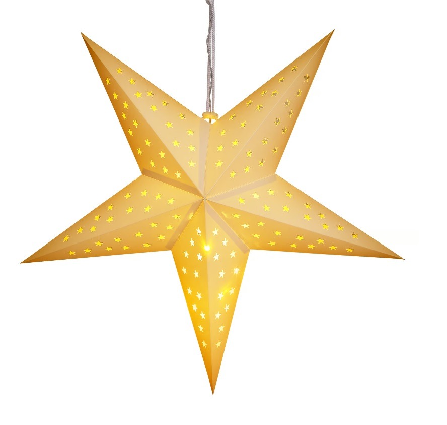 Kerstster\u0020Papier\u0020LED\u0020Cr\u00E8me\u0020\u00D860cm\u00205\u0020Punten\u0020Sterretjes