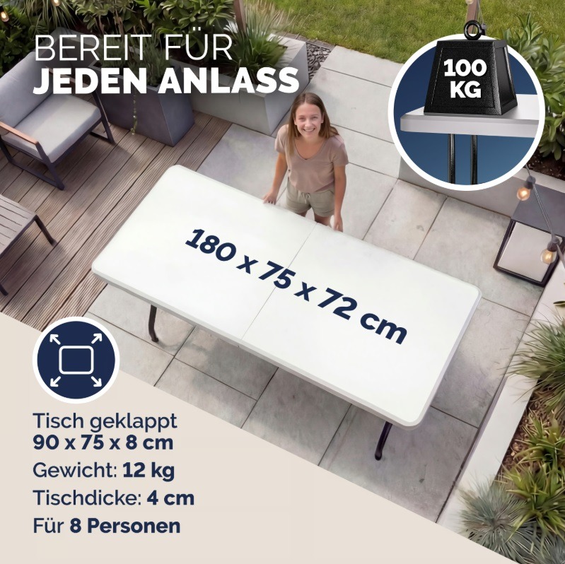 Klaptafel\u00202\u0020stuks\u0020Wit\u0020Kunststof\u0020183x76x74cm\u0020Inklapbaar