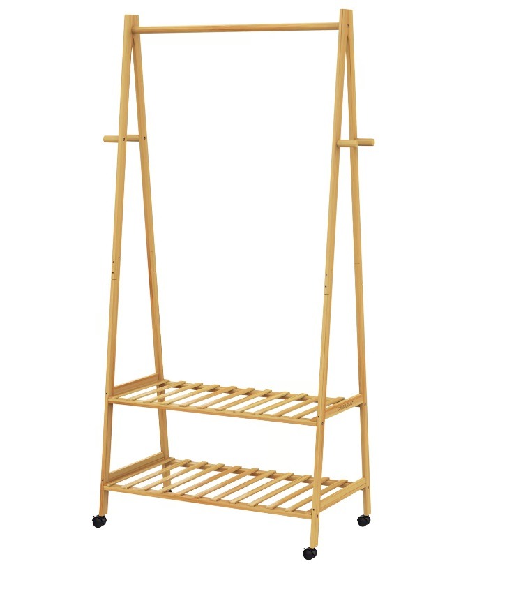 Kledingrek\u0020bamboe\u0020met\u0020wielen\u0020155x70x45cm