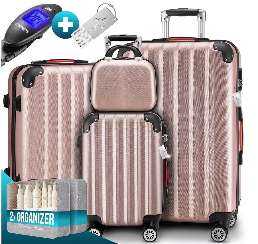 Reiskoffers\u0020Roze\u00204\u002Ddelig\u0020ABS\u0020met\u0020gratis\u0020accessoires\u0020
