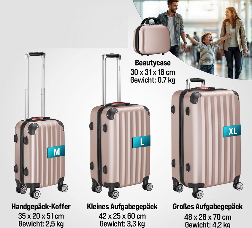 Reiskoffers\u0020Roze\u00204\u002Ddelig\u0020ABS\u0020met\u0020gratis\u0020accessoires\u0020