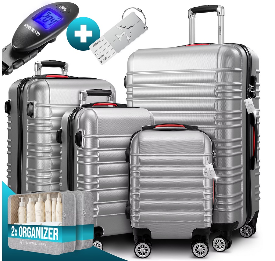 Reiskoffers\u0020Zilver\u00204\u002Ddelig\u0020ABS\u0020met\u0020gratis\u0020accessoires\u0020