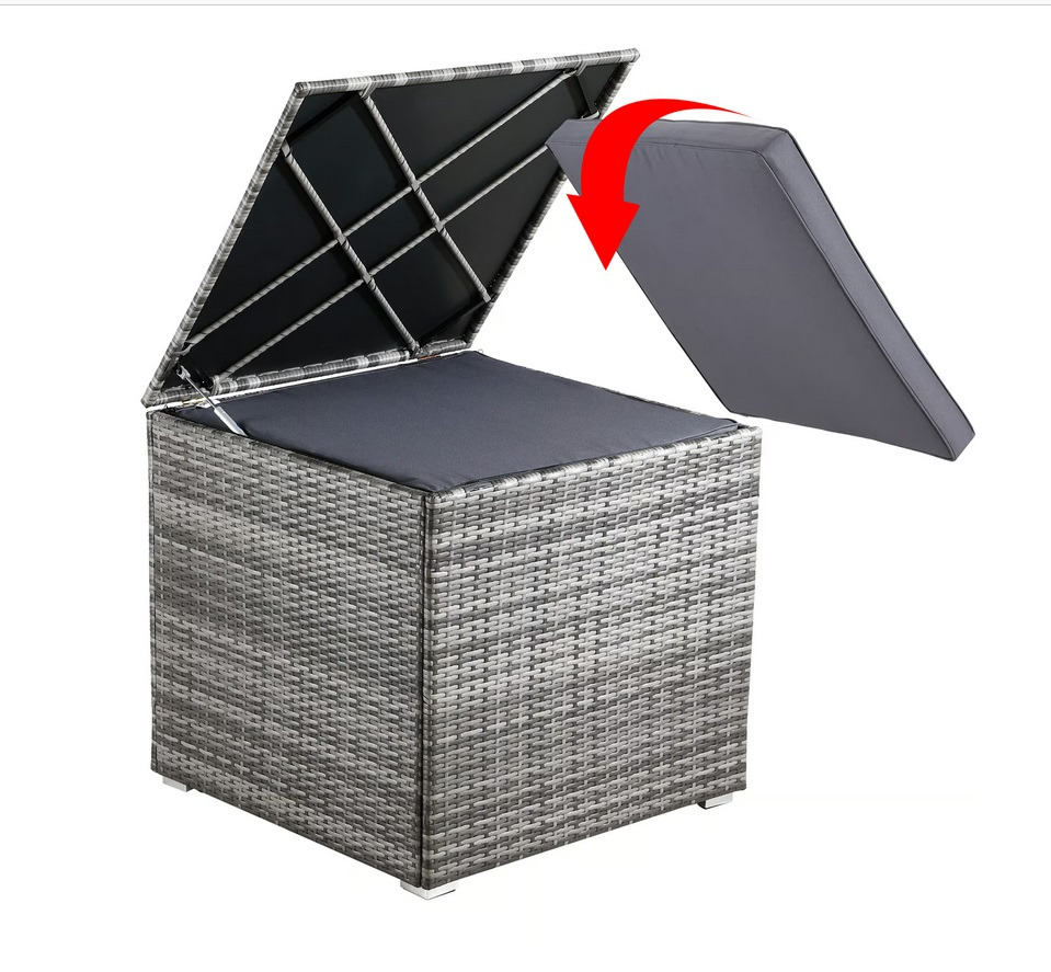 Polyrotan\u0020kussenbox\u0020Grijs\u0020318L