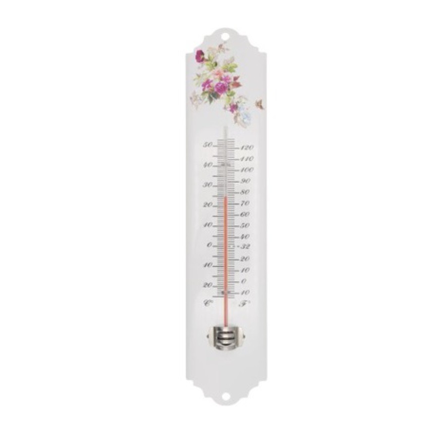 Metalen\u0020Muurthermometer\u002030cm\u0020Bloemen\u0020Wit\u0020voor\u0020Binnen\u0020en\u0020Buiten
