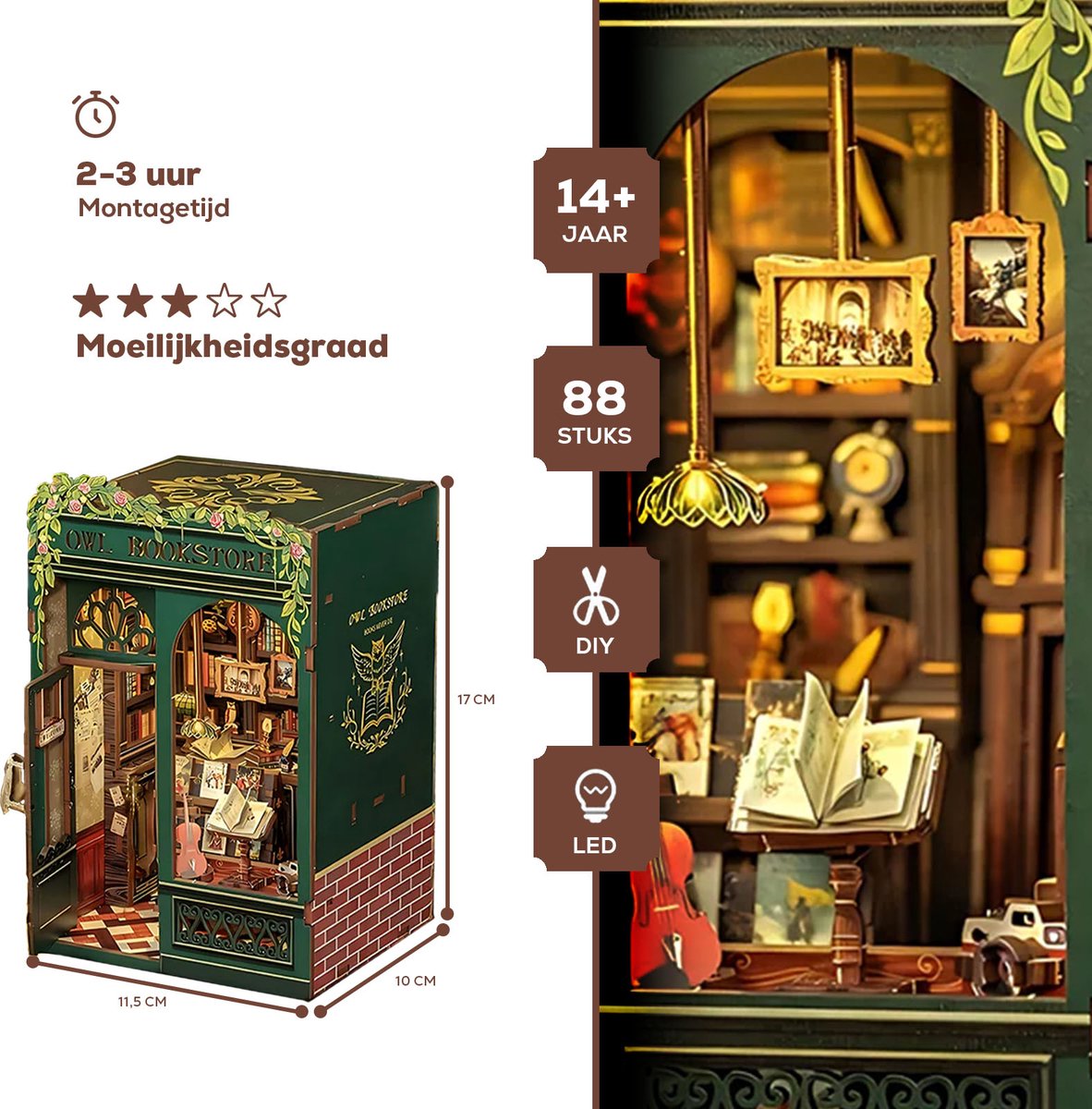 CuteBee\u0020Book\u0020Nook\u0020Owl\u0020Bookstore\u0020\u2013\u0020Houten\u00203D\u0020Puzzel\u0020DIY\u0020Bouwpakket\u0020voor\u0020Volwassenen\u0020\u2013\u0020Decoratieve\u0020Boekensteun