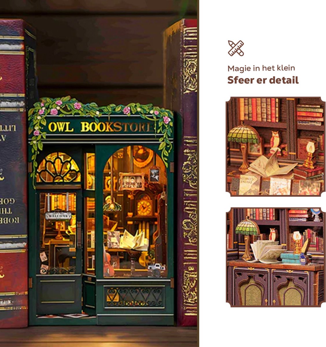 CuteBee\u0020Book\u0020Nook\u0020Owl\u0020Bookstore\u0020\u2013\u0020Houten\u00203D\u0020Puzzel\u0020DIY\u0020Bouwpakket\u0020voor\u0020Volwassenen\u0020\u2013\u0020Decoratieve\u0020Boekensteun