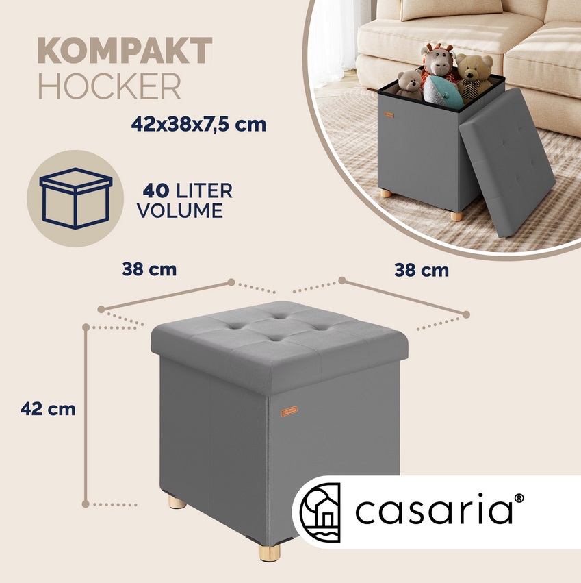 Poef\u0020Antraciet\u0020Fluweel\u002042x38x38cm\u0020inklapbaar