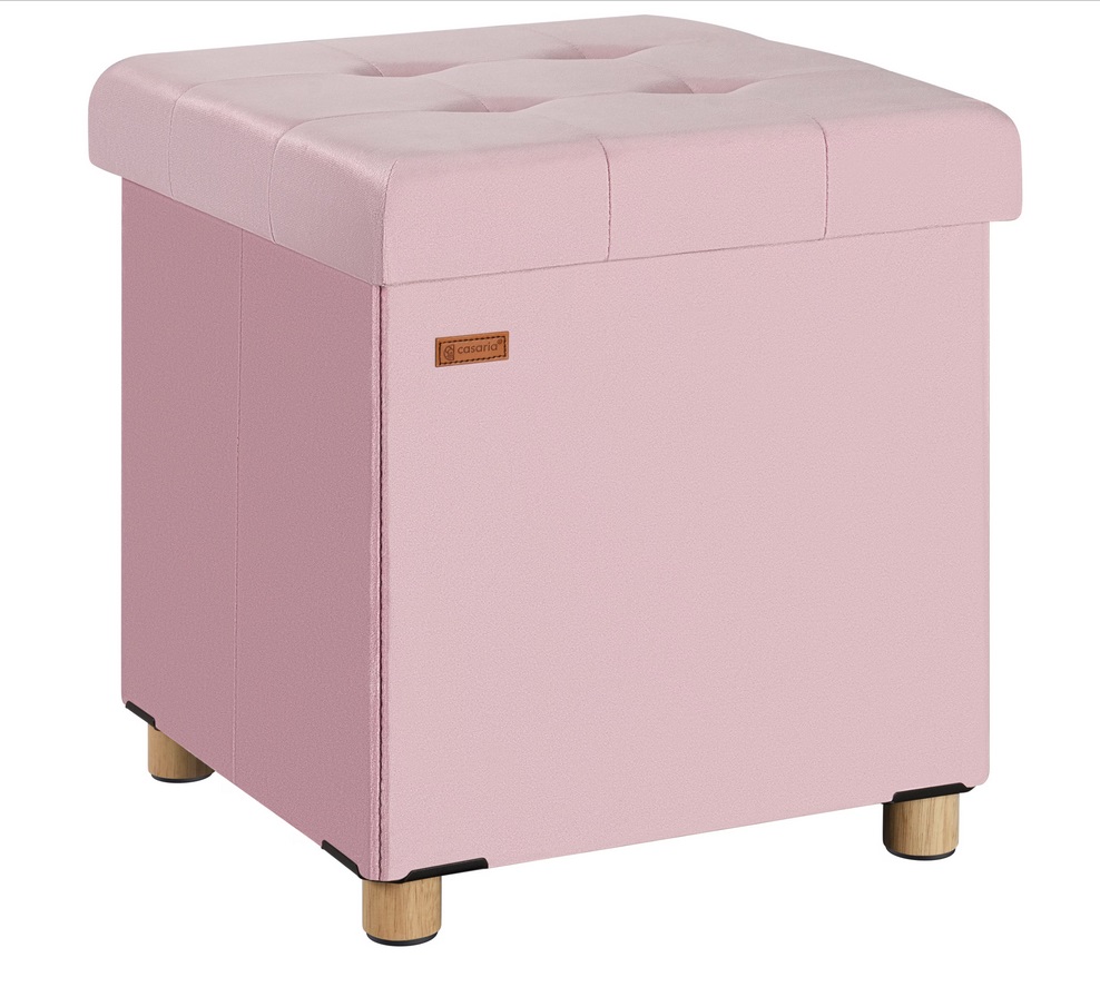 Poef\u0020Roze\u0020Fluweel\u002042x38x38cm\u0020inklapbaar