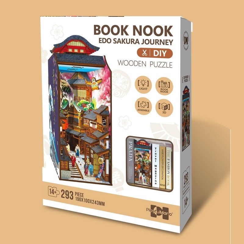 PlayfulMario\u00203D\u0020Booknook\u0020Edo\u0020Sakura\u0020Journey\u0020DIY\u0020Houten\u0020Bouwpakket\u0020met\u0020LED\u0020lamp\u0020293\u0020Onderdelen\u0020Modelbouw