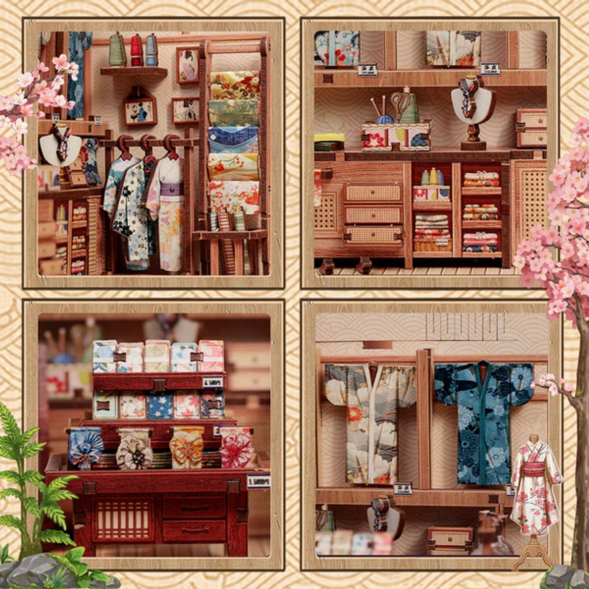 CuteBee\u0020Miniatuurhuisje\u0020Sakura\u0020O\u0020Kimono\u0020Shop\u0020Houten\u00203D\u0020Puzzel\u0020DIY\u0020Bouwpakket\u0020voor\u0020Volwassenen\u0020Modelbouw