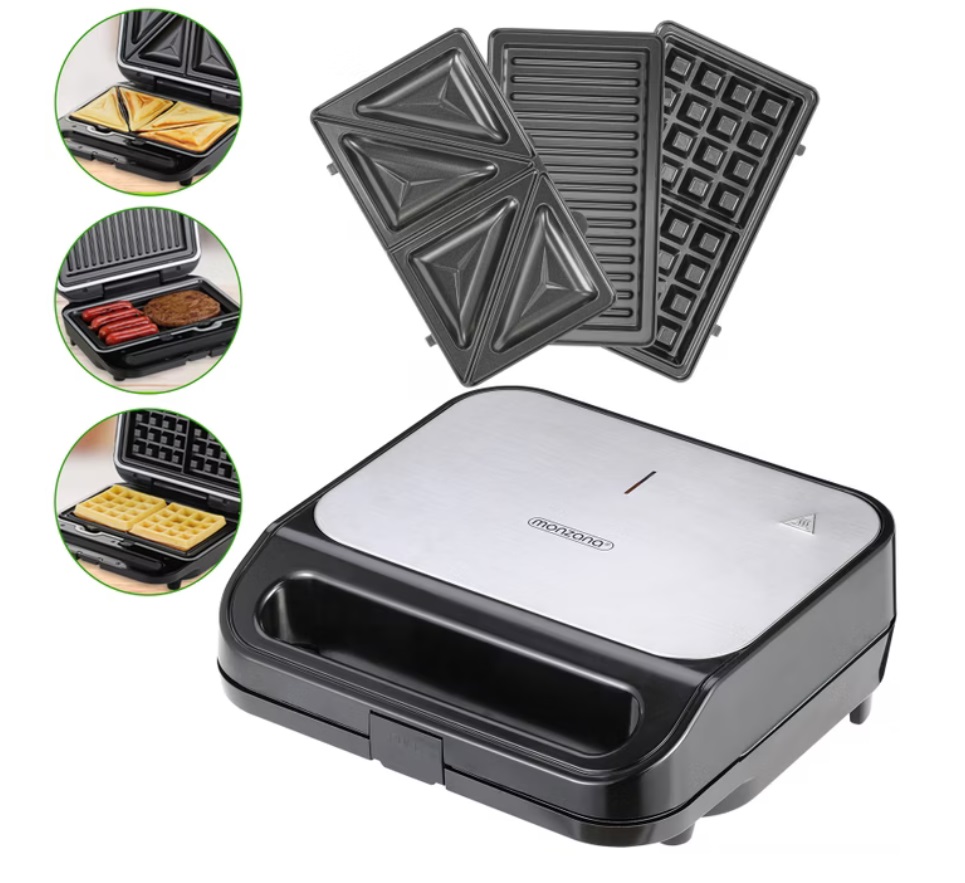 Sandwichmaker\u00203in1\u0020Zwart\u002FZilver\u00201000W\u0020