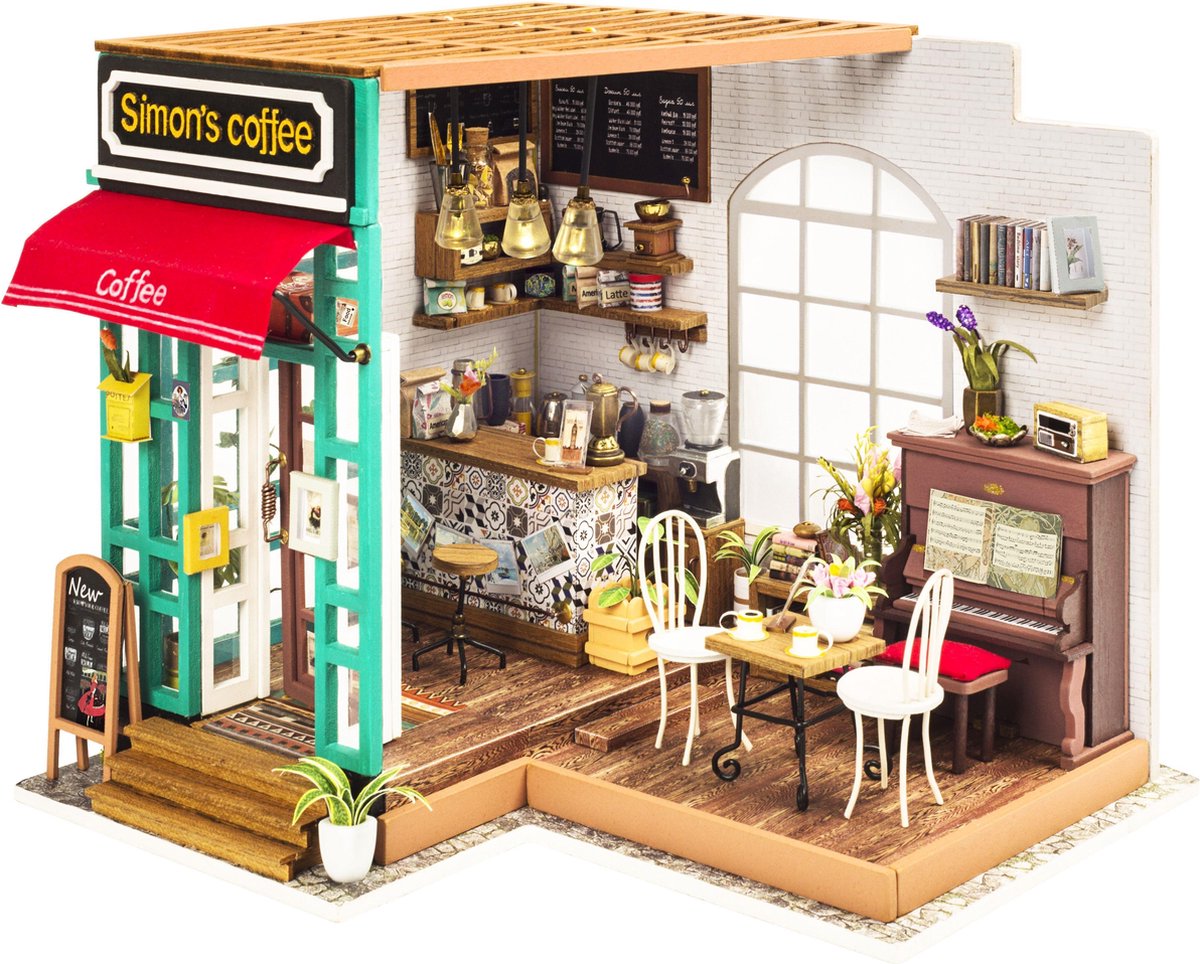 Robotime\u0020Miniatuur\u0020bouwpakket\u0020Simons\u0020Koffie\u0020met\u0020LED\u0020licht\u0020Knutselen