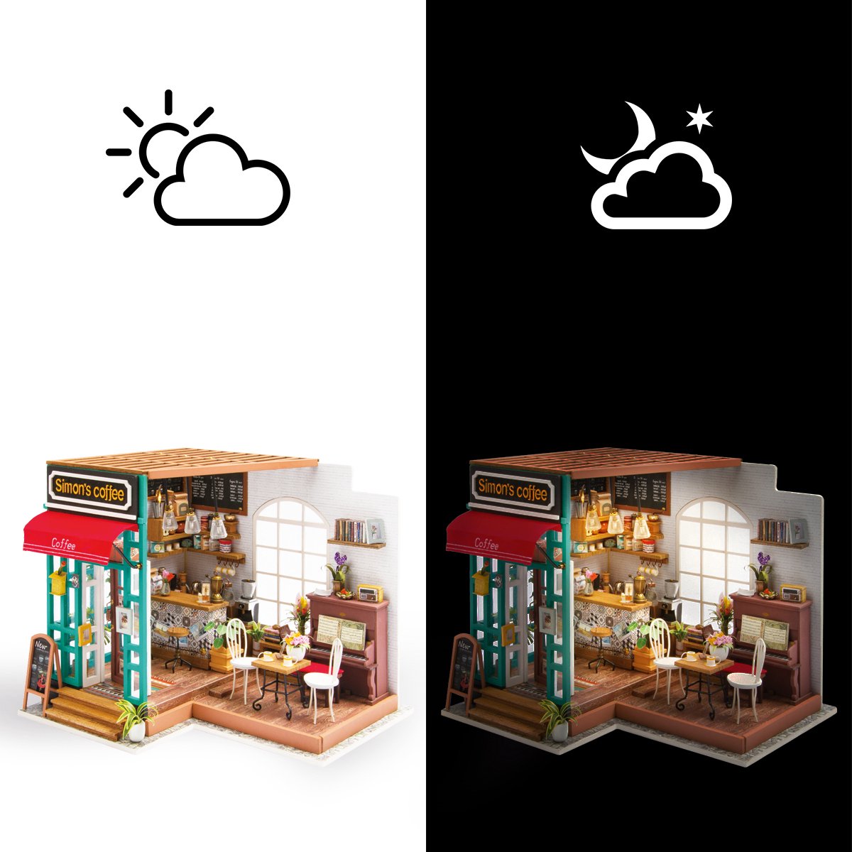 Robotime\u0020Miniatuur\u0020bouwpakket\u0020Simons\u0020Koffie\u0020met\u0020LED\u0020licht\u0020Knutselen
