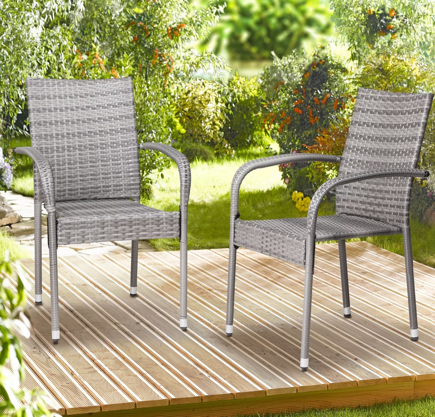 Polyrattan\u0020Stapelstoel\u0020Comfort\u0020Set\u0020van\u00204\u0020kleur\u0020Grijs