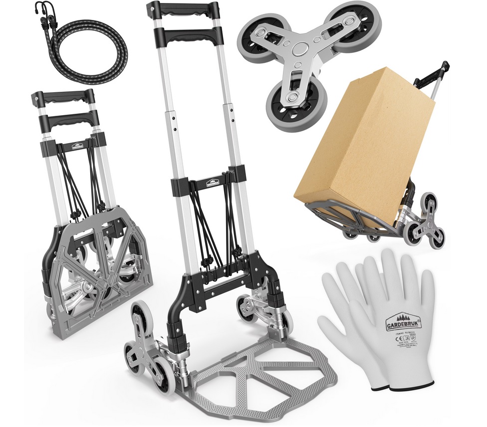 Steekwagen\u0020Zilver\u002FZwart\u0020aluminium\u002080kg\u0020voor\u0020Trap\u0020in\u0020hoogte\u0020verstelbaar\u0020