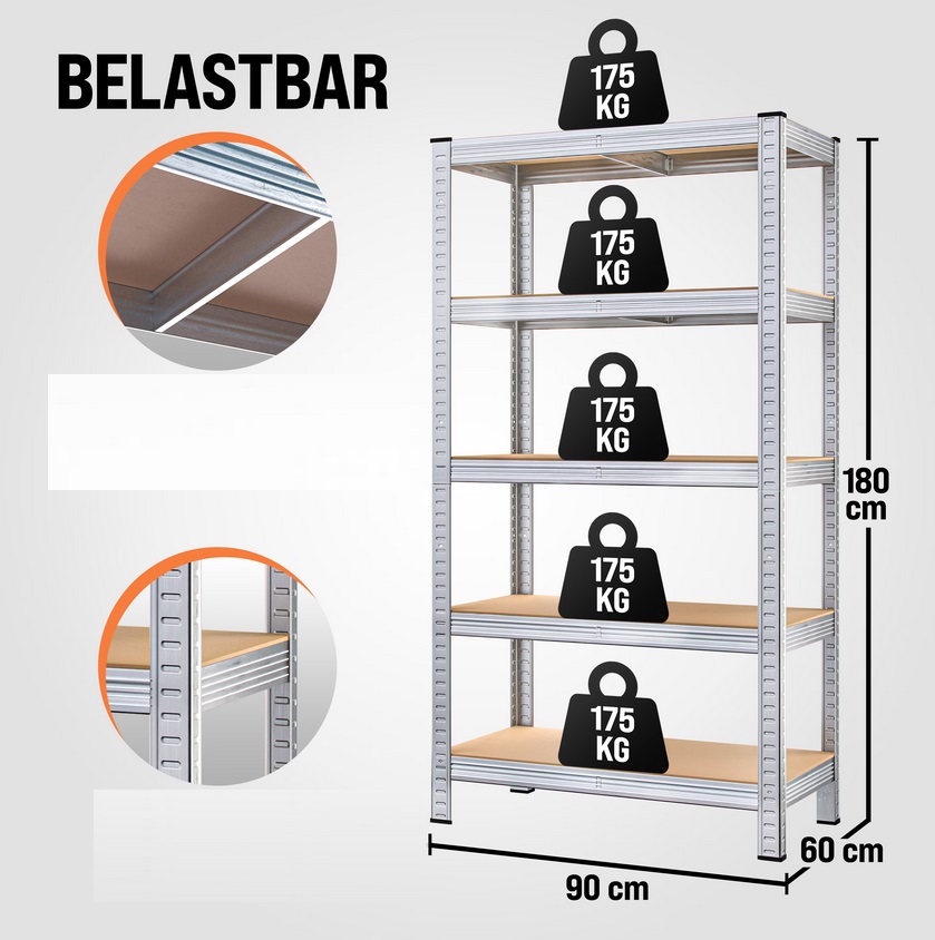 Boutloos\u0020Opbergrek\u0020Stellingkast\u0020180x90x60cm\u0020max\u0020875kg