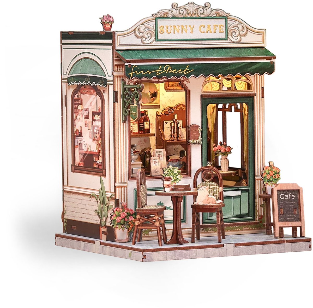 CuteBee\u0020Miniatuurhuisje\u0020Sunny\u0020Caf\u00E9\u0020\u2013\u0020Houten\u00203D\u0020Puzzel\u0020DIY\u0020Bouwpakket\u0020voor\u0020Volwassenen\u0020Modelbouw