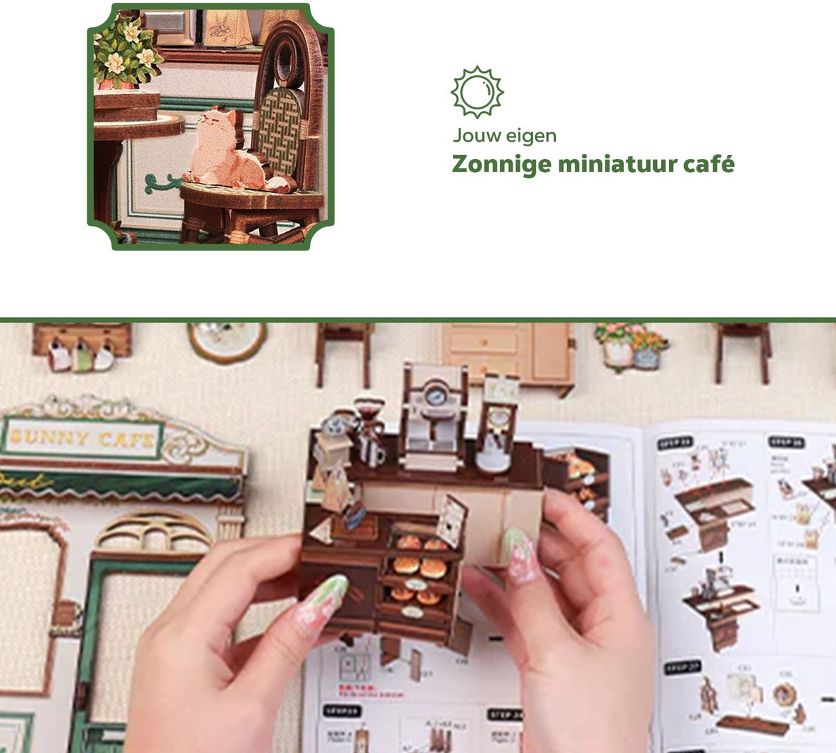 CuteBee\u0020Miniatuurhuisje\u0020Sunny\u0020Caf\u00E9\u0020\u2013\u0020Houten\u00203D\u0020Puzzel\u0020DIY\u0020Bouwpakket\u0020voor\u0020Volwassenen\u0020Modelbouw
