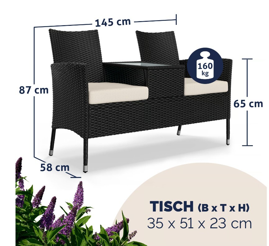 Polyrotan\u0020Tuinbank\u0020Zwart\u0020145x58x87cm