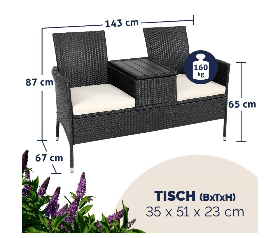 Polyrattan\u0020Tuinbank\u0020Zwart\u0020143x67x87cm Polyrattan\u0020Tuinbank\u0020Zwart\u0020143x67x87cm