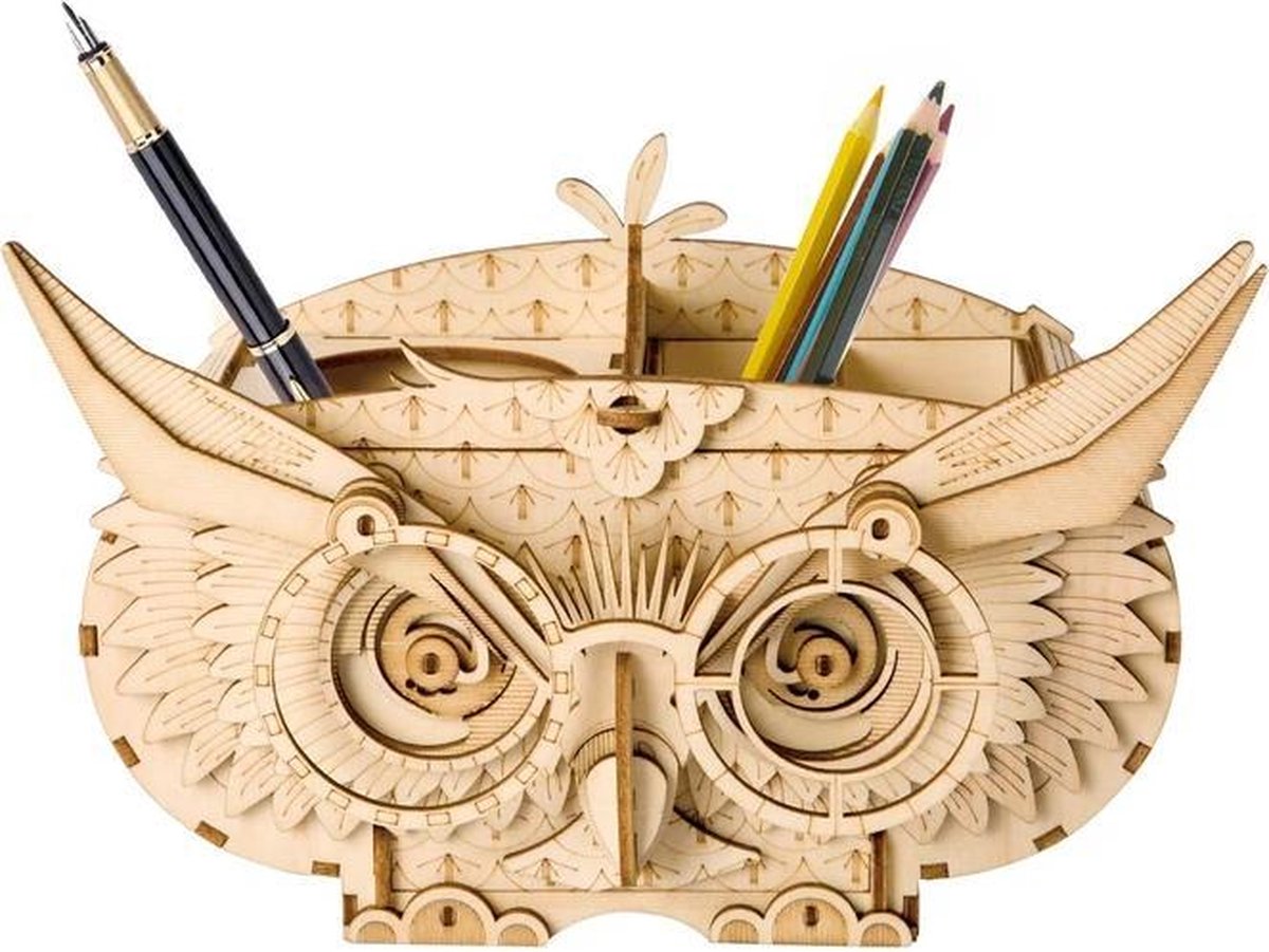Robotime\u0020Luxe\u0020houten\u0020Pennenbak\u0020Uil\u0020Pennenhouder\u0020DIY\u0020Modelbouw\u0020Knutselen