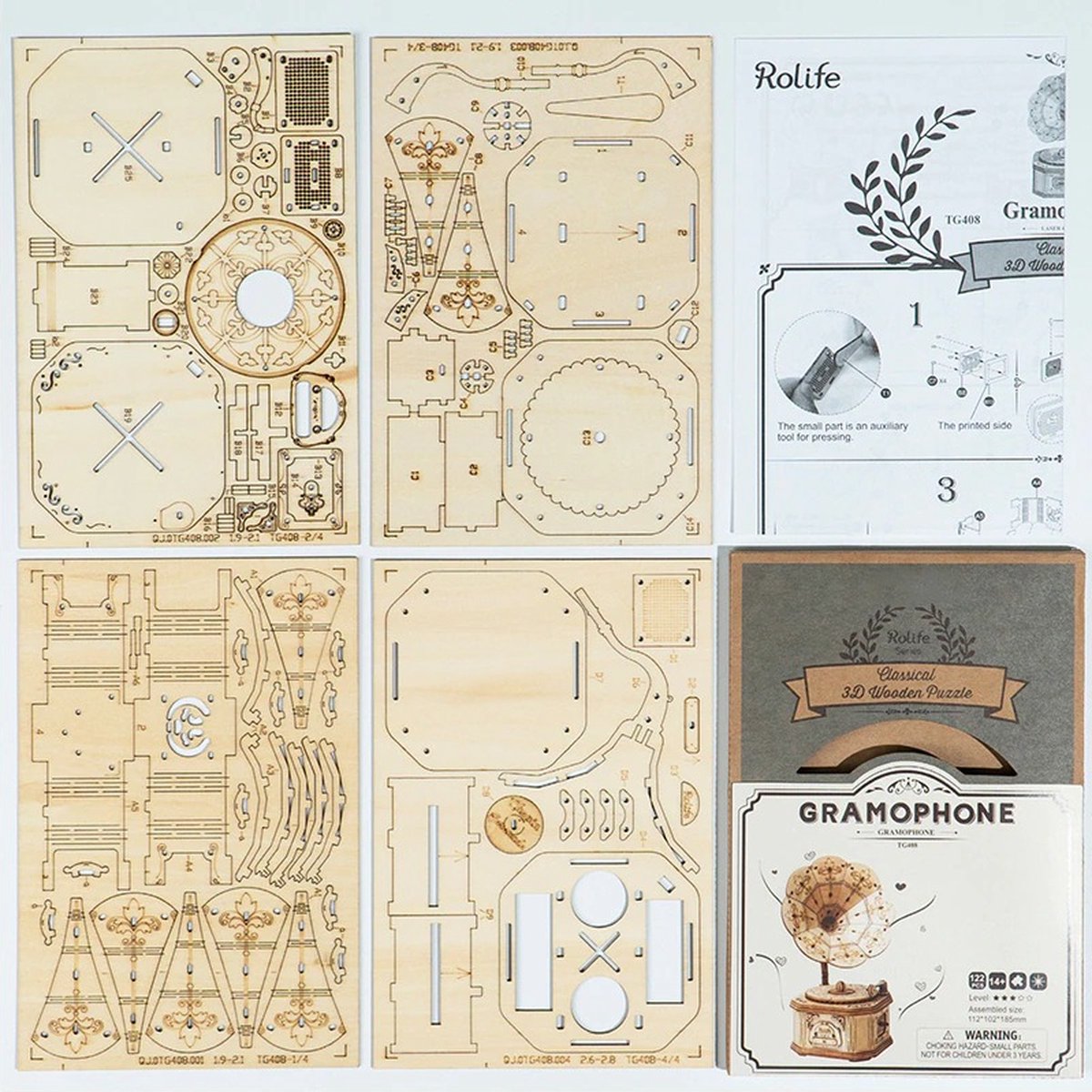 Robotime\u0020Grammafoonspeler\u00203D\u0020Houten\u0020Puzzel\u0020DIY\u0020Modelbouw\u0020Knutselen