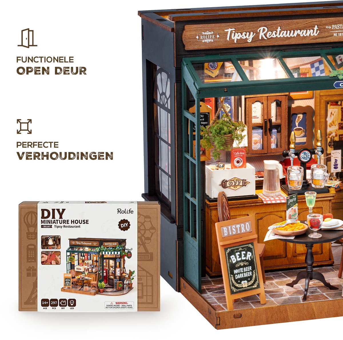 Robotime\u0020Tipsy\u0020Restaurant\u0020Miniatuurhuisje\u0020Bouwpakket\u0020Modelbouw