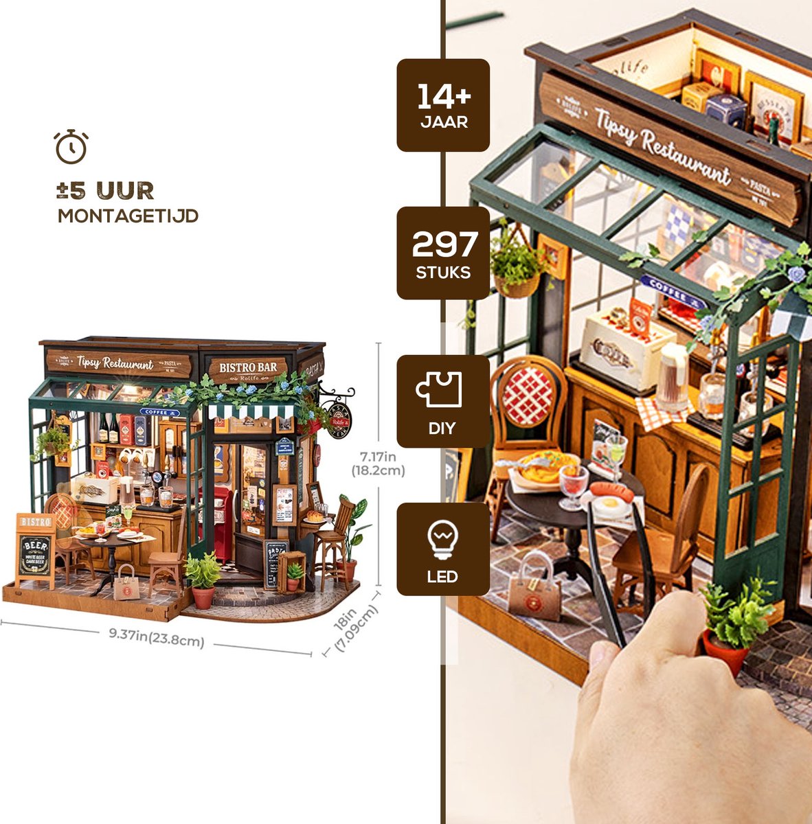 Robotime\u0020Tipsy\u0020Restaurant\u0020Miniatuurhuisje\u0020Bouwpakket\u0020Modelbouw