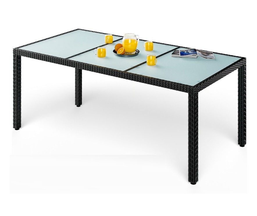 Polyrotan\u0020Tuintafel\u0020Zwart\u0020190x90x75cm\u0020glas