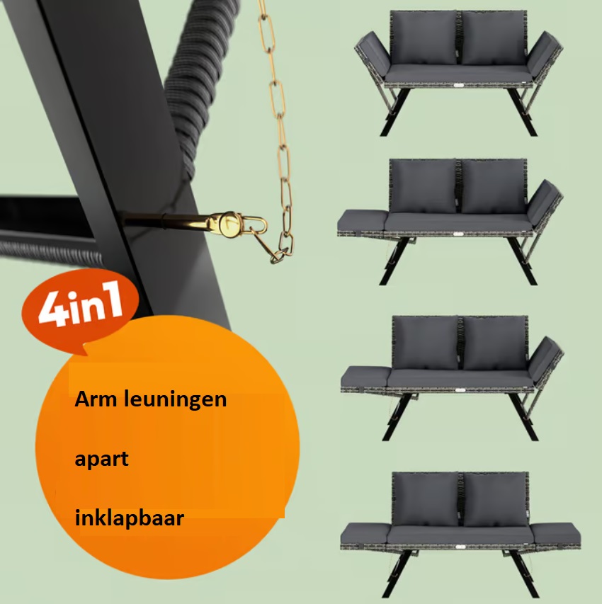 Polyrotan\u0020Tuinbank\u0020Grijs\u0020176x56x81cm\u0020Binnen\u0020of\u0020Buiten\u0020gebruik