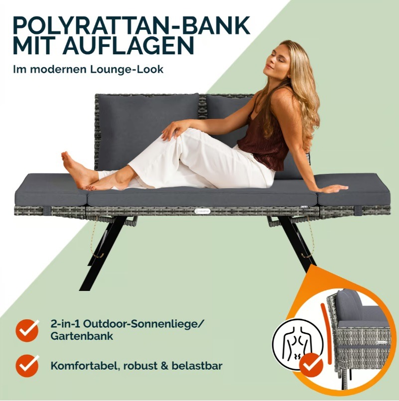 Polyrotan\u0020Tuinbank\u0020Grijs\u0020176x56x81cm