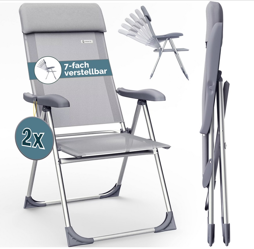 Tuinstoel\u0020Aluminium\u0020met\u0020Hoge\u0020Rugleuning\u0020Grijs\u0020Set\u0020van\u00202\u0020stuks