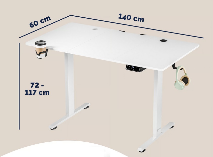 Zit\u0020sta\u0020bureau\u0020Wit\u0020140x60x72\u002D117cm